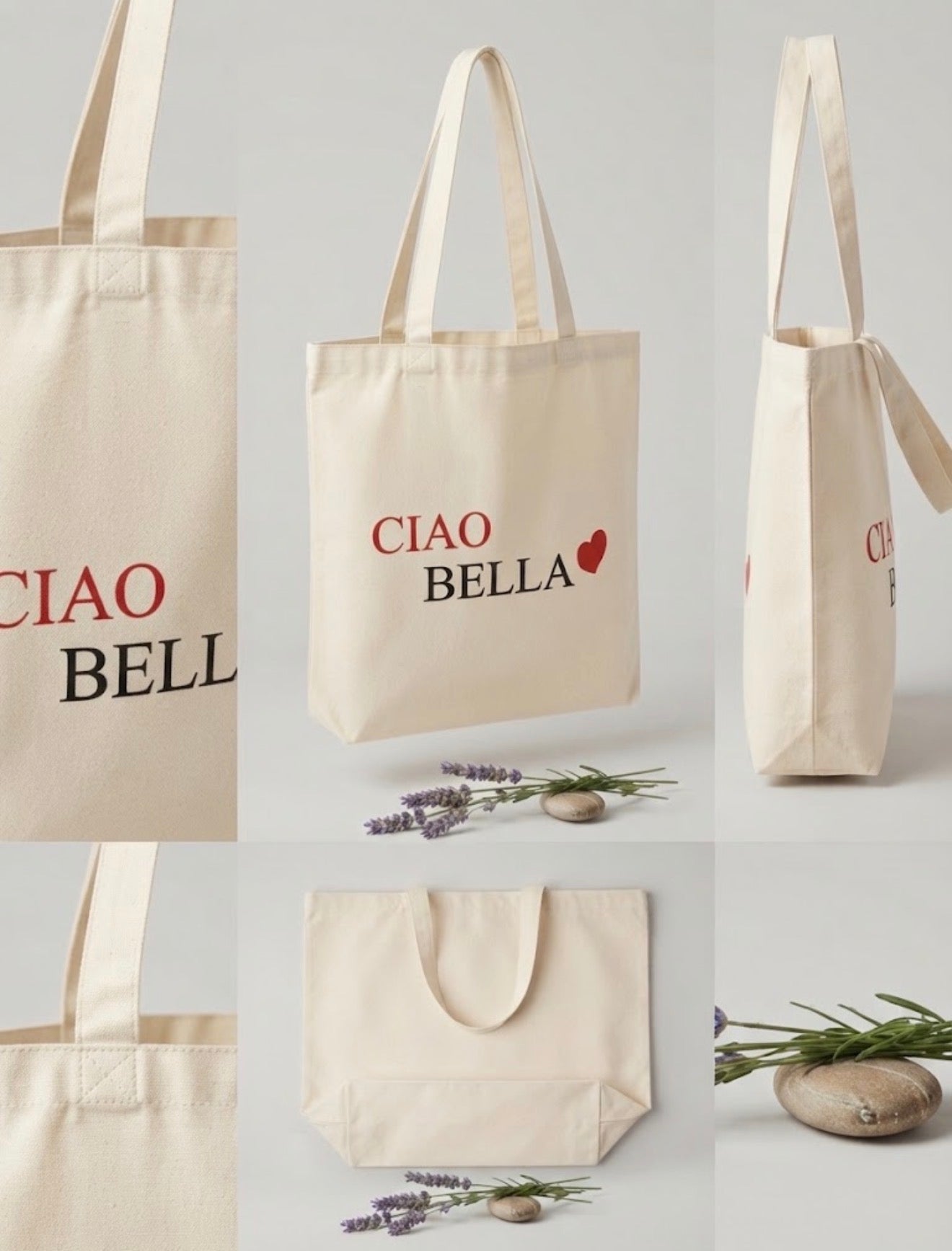 Borsa Shopper in Tela "Ciao Bella" con Chiusura a Cerniera