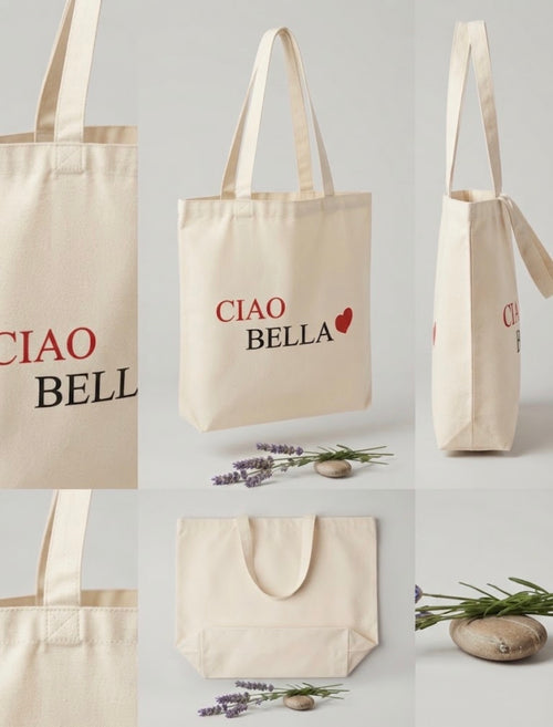 Borsa Shopper in Tela "Ciao Bella" con Chiusura a Cerniera